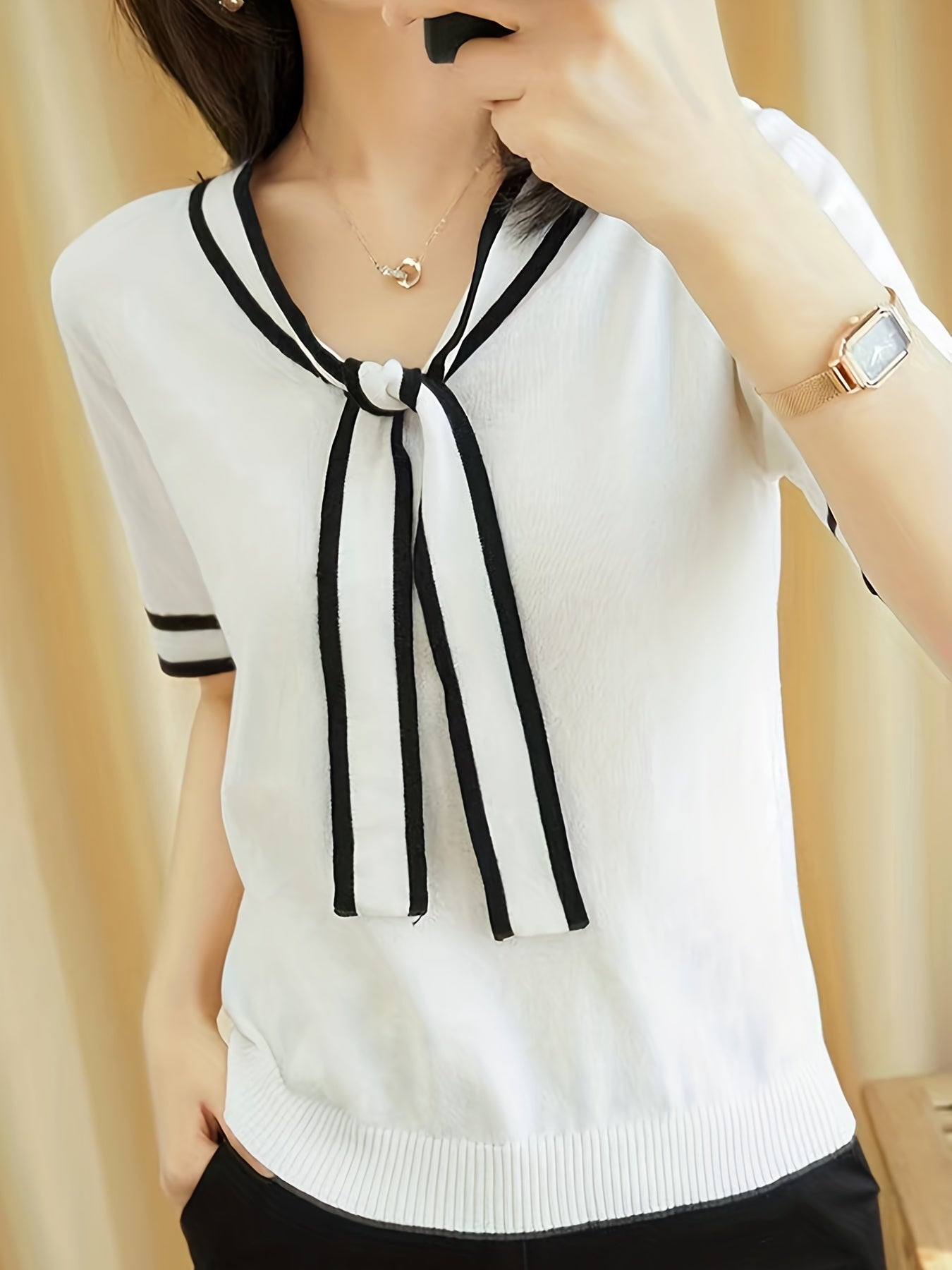 V Neck Short Sleeve Sweater Women's Clothing