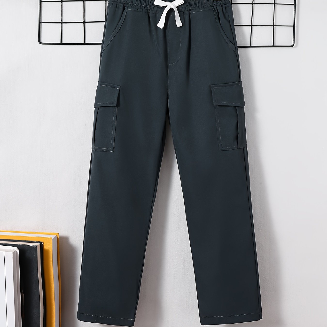 Boys Casual Cargo Pants Elastic Waist Pocket Outdoor