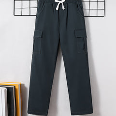 Boys Casual Cargo Pants Elastic Waist Pocket Outdoor
