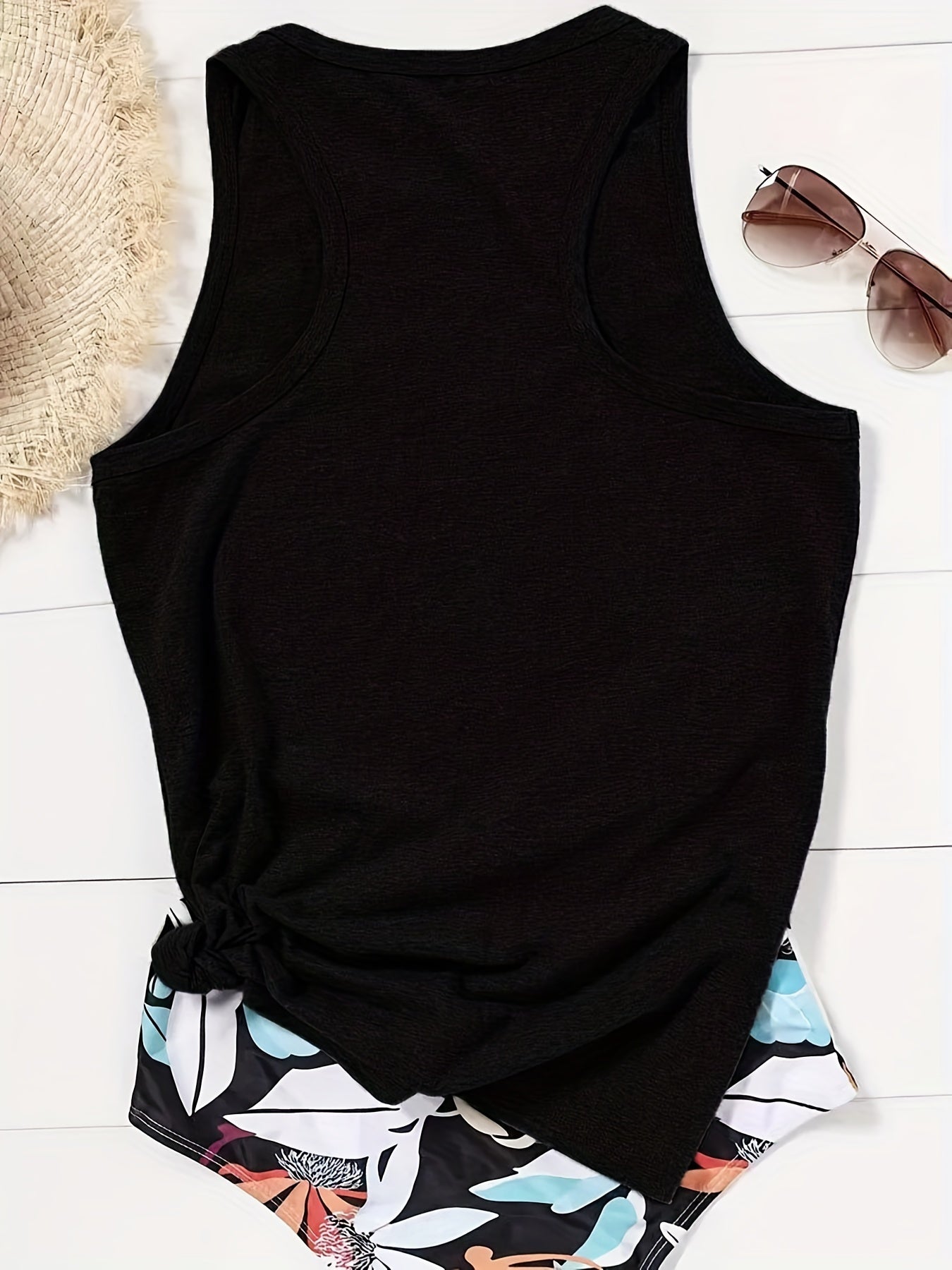 Sunflower & Letter Print Tank Top Women's Clothing