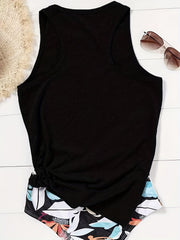 Sunflower & Letter Print Tank Top Women's Clothing