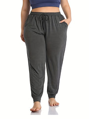 Sports Pants Women's Plus Solid Tie Elastic Waist Yoga Joggers