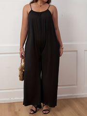 Solid Ruched Wide Leg Cami Jumpsuit With Pockets