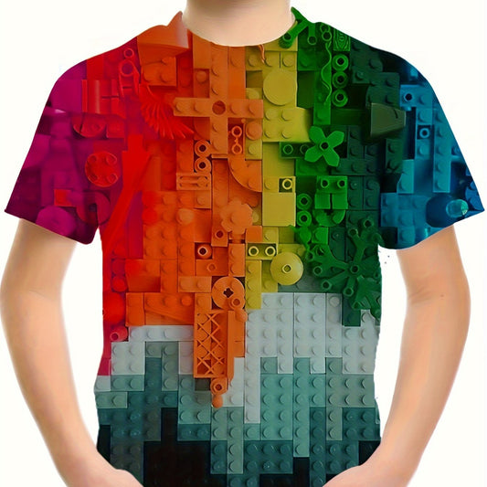 Boys Gradient Blocks Graphic T Shirt 3D Print Short Sleeve Tee