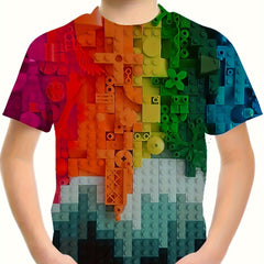 Boys Gradient Blocks Graphic T Shirt 3D Print Short Sleeve Tee
