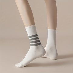 4 Pairs Striped Crew Socks Women's Stockings