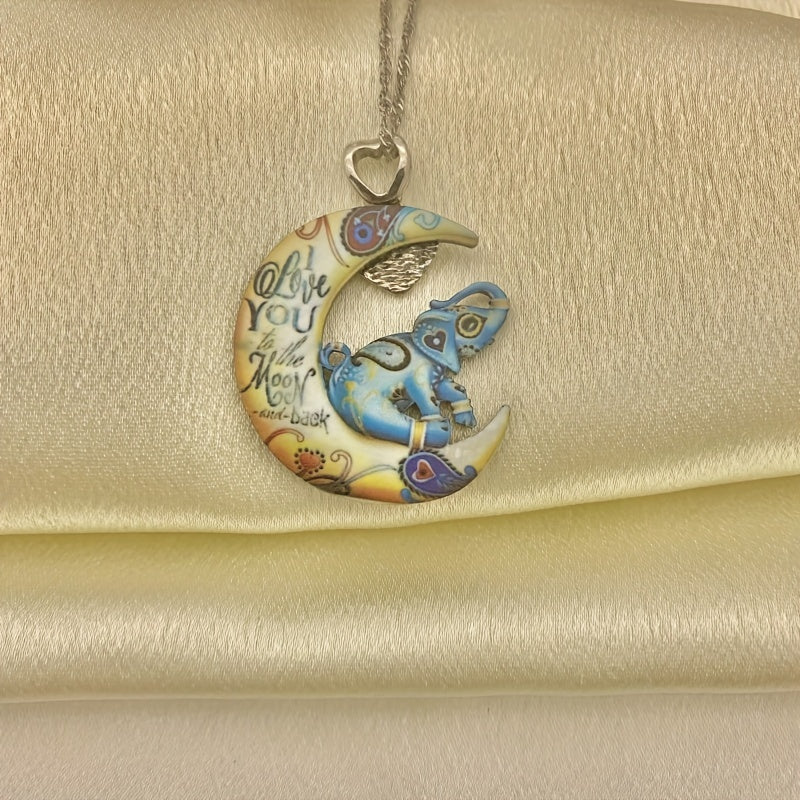 Colorful Funky Animals Elephant Moon Pendant Necklace Jewelry Accessories