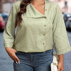 Jacquard Button Up Long Sleeve Blouse