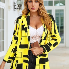 Geo Print One Button Casual Blazer Long Sleeve Outerwear