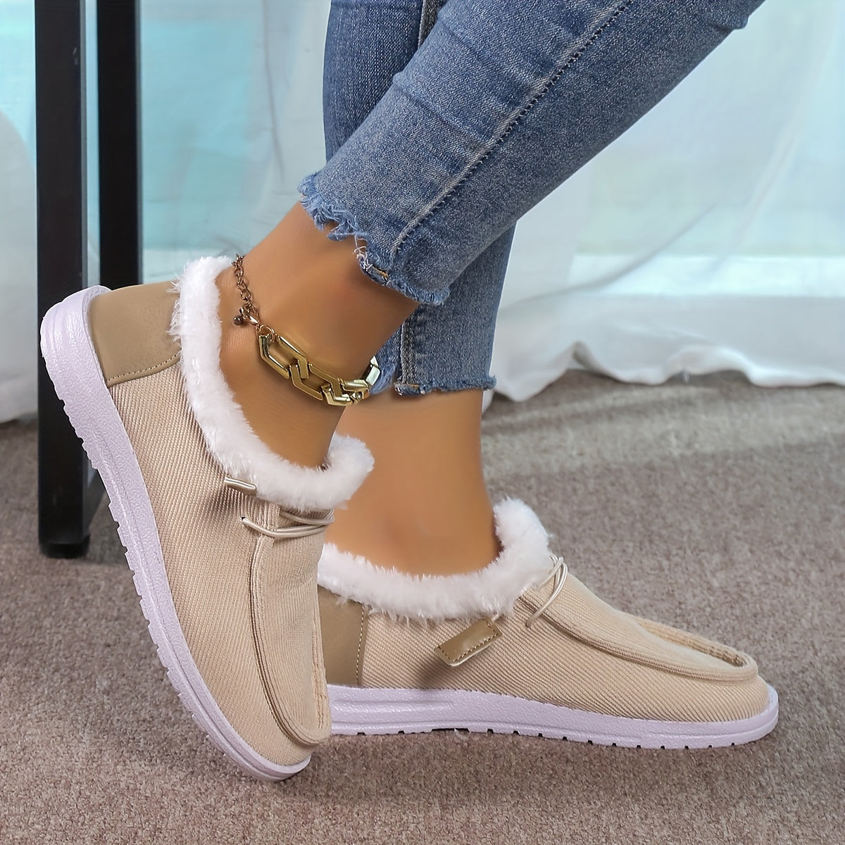 Plush Lined Thermal Furry Snow Shoes Winter Warm Non Slip Boat Shoes