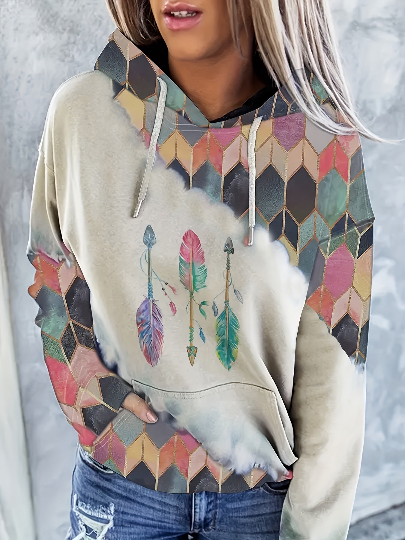 Western Kangaroo Pocket Hoodie Long Sleeve Sweatshirt