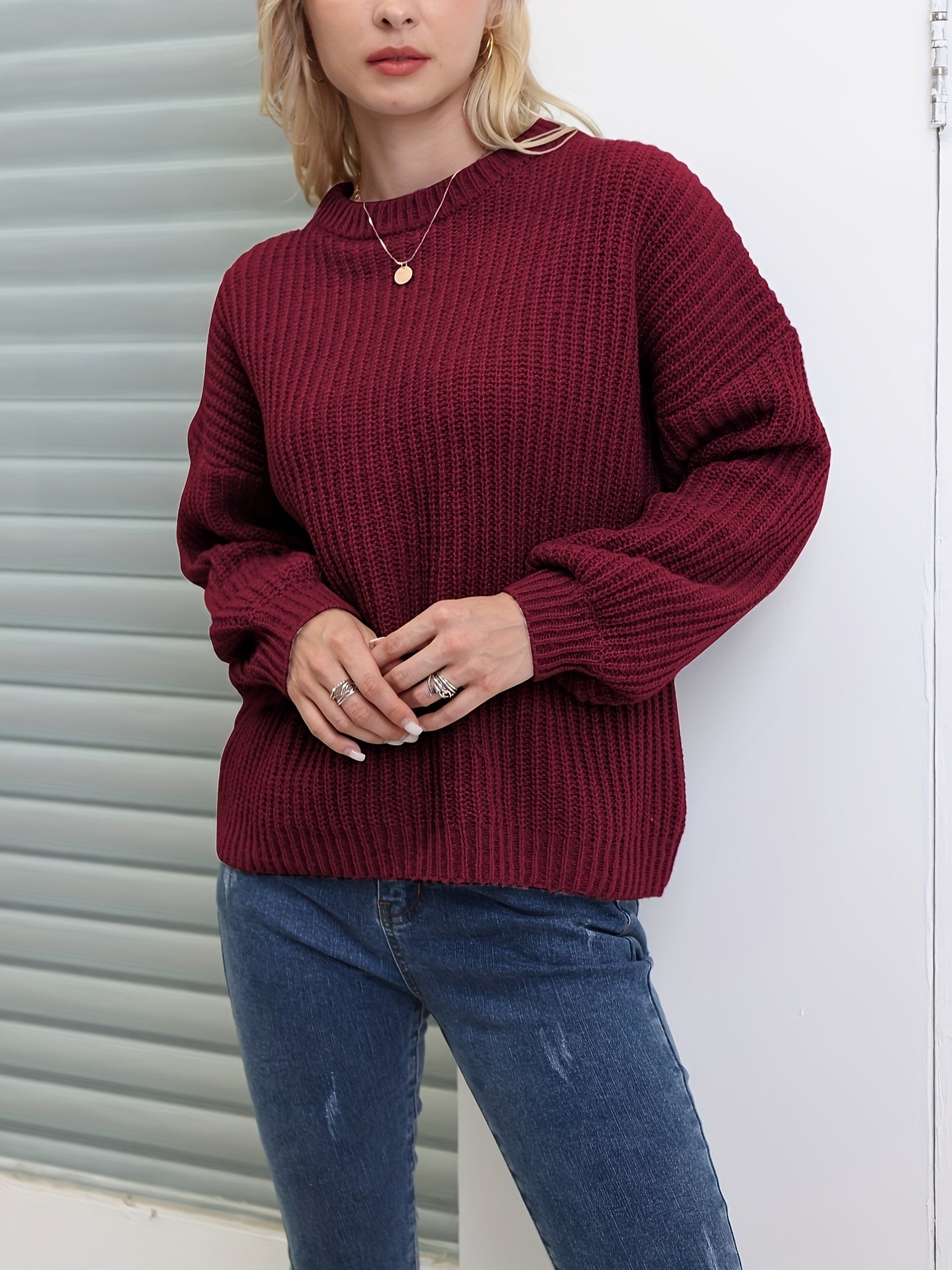 Versatile Knit Pullover Sweater Crew Neck Long Sleeve Women's Clothing