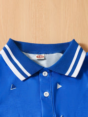 Boys Triangle Print Lapel Shirt Toddler Short Sleeve Summer Clothes