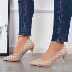 Checkered Pattern High Heels Sexy Slip On Stiletto Heels Dress Pumps