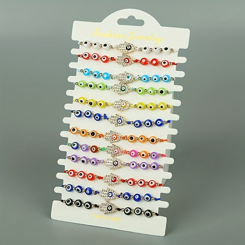 12pcs Girls Teen Evil Eye Adjustable Bracelet Jewelry for Gift Party