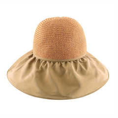 Large Brim Sun Hat Ruffles Solid Foldable Sunscreen Hats Women