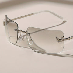 Rhinestone Butterfly Kpop Rimless Sunglasses UV400