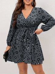 Leopard Print Long Sleeve Mini Dress With Belt