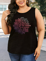 Plus Size Casual Tank Top Women's Plus Slogan & Floral Print Round Neck