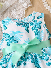 Baby Girls Leaf Graphic Print Belted Dress