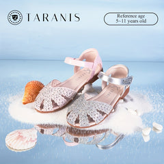 TARANIS Girls Glitter Ankle Strap Sandals With Rhinestone Decor