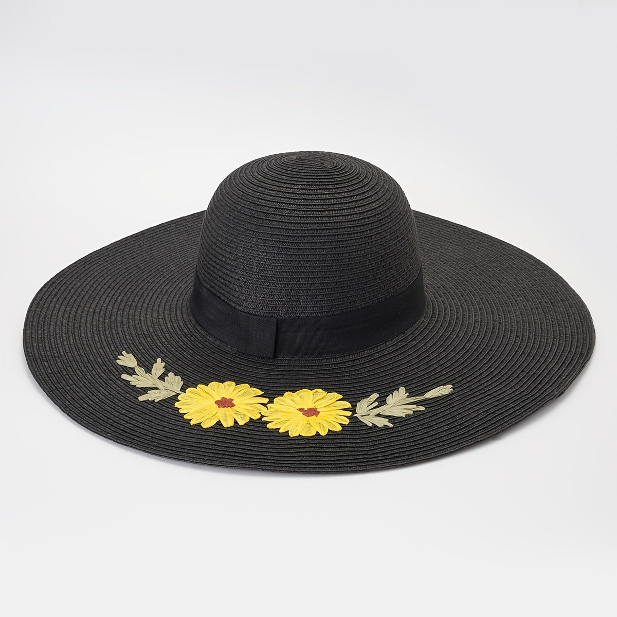 Flower Embroidery Sun Hat Easter Wide Flat Brim Straw Hat Women Beach Travel