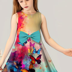 Girls Tie Dye Butterfly Print Sleeveless Dress