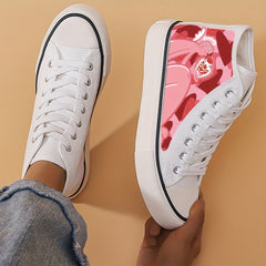 Girl's High Top Love Heart Pattern Skate Shoes Non Slip Casual Lace Up Sneakers