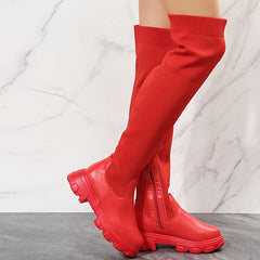 Women's Over The Knee Stretch Boots Comfortable Platform Side Zipper Boots