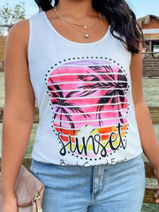 Colorblock Coconut Tree Sunset Tank Top