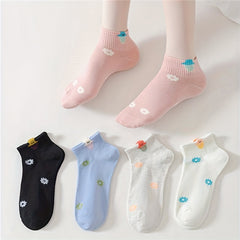 5 Pairs Floral Print Short Socks Women's Stockings & Hosiery