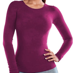 Solid Thermal Long Sleeves Blouse Warm Crew Neck Top Women's Clothing