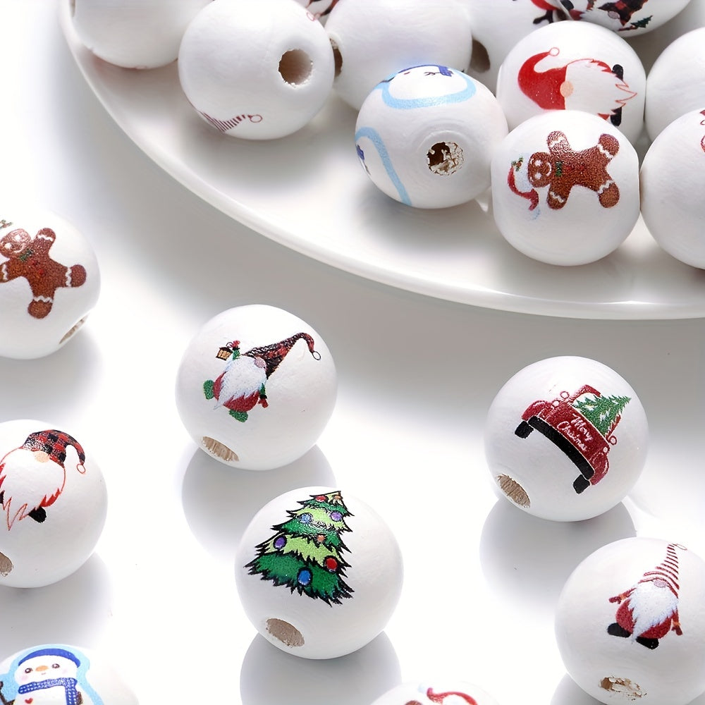 10pcs 15mm Christmas Wooden Beads Snowman Tree Santa Spacer Beads