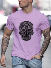 Men's Floral Skull Graphic T shirt Casual Tee for Summer