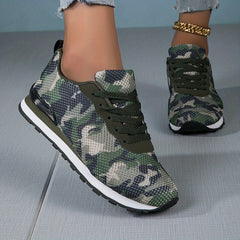 Women's Camo Mesh Sneakers Low Top Flatform Shoes