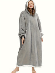 Women's Plus Size Sherpa Fleece Hooded Flannel Robe with Pockets
