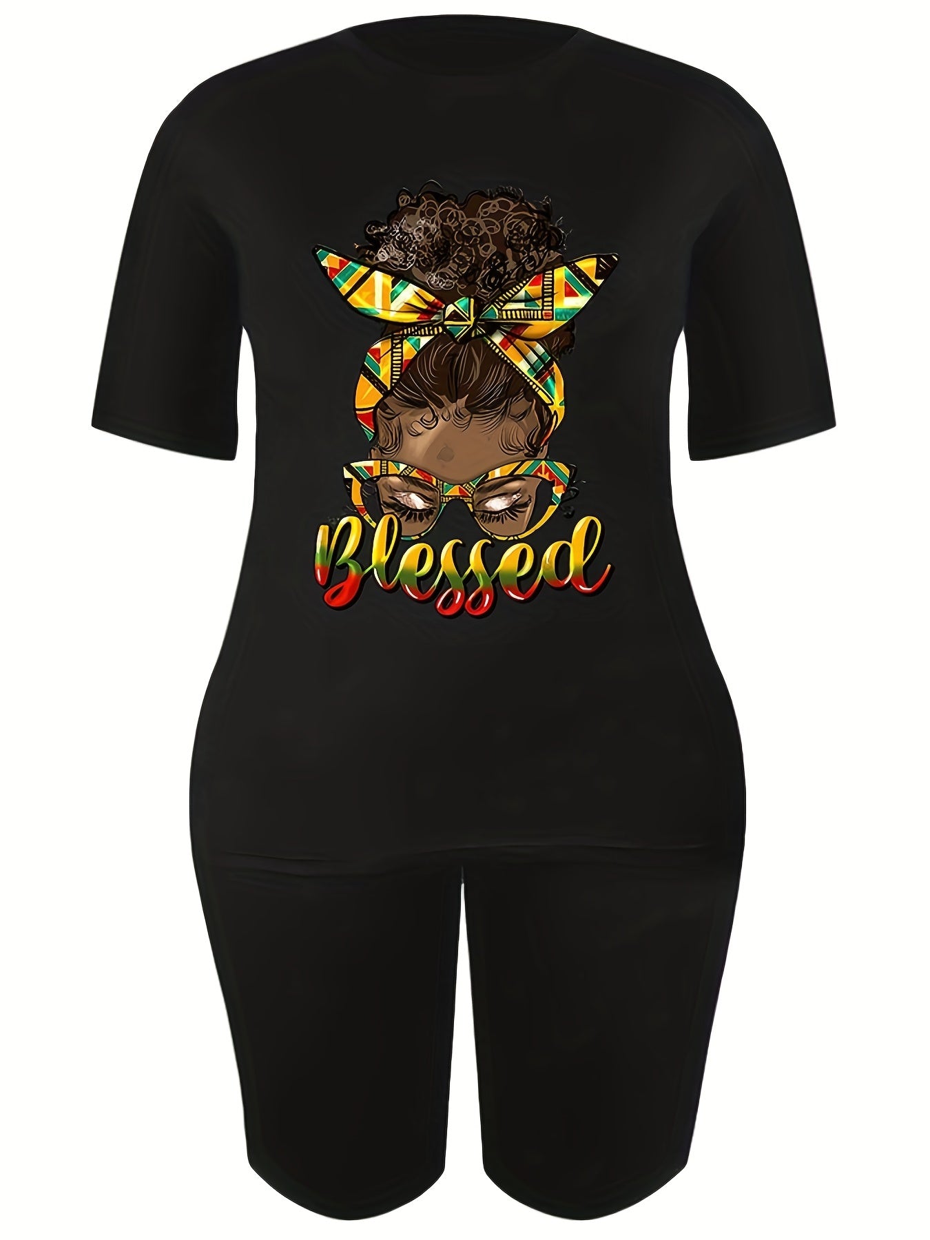 Casual T Shirt & Biker Shorts Set Women's Outfit