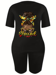 Casual T Shirt & Biker Shorts Set Women's Outfit