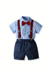 Boys Short Sleeves Shirt & Suspender Shorts Set