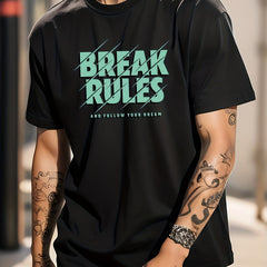 Solid Cotton BREAK RULES Print Men's Graphic Crew Neck T shirt