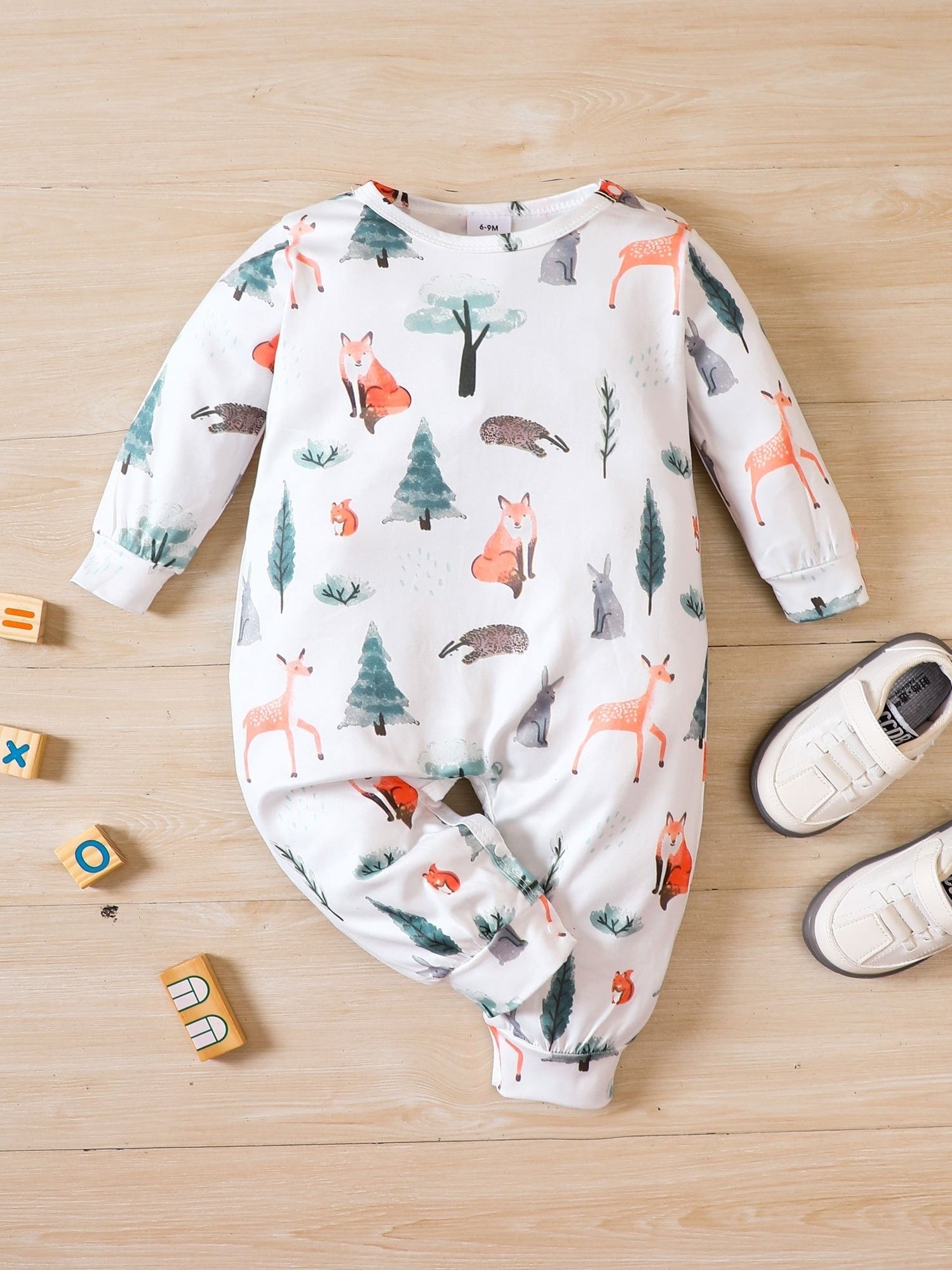 Baby Long Sleeve Cartoon Animal Graphic Romper