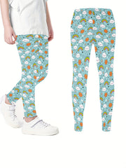 Cartoon Rainbow Print Skinny Leggings, Soft Comfy Tights Pants