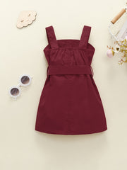 Girls Casual Button Up Cami Dress With Bow Belt