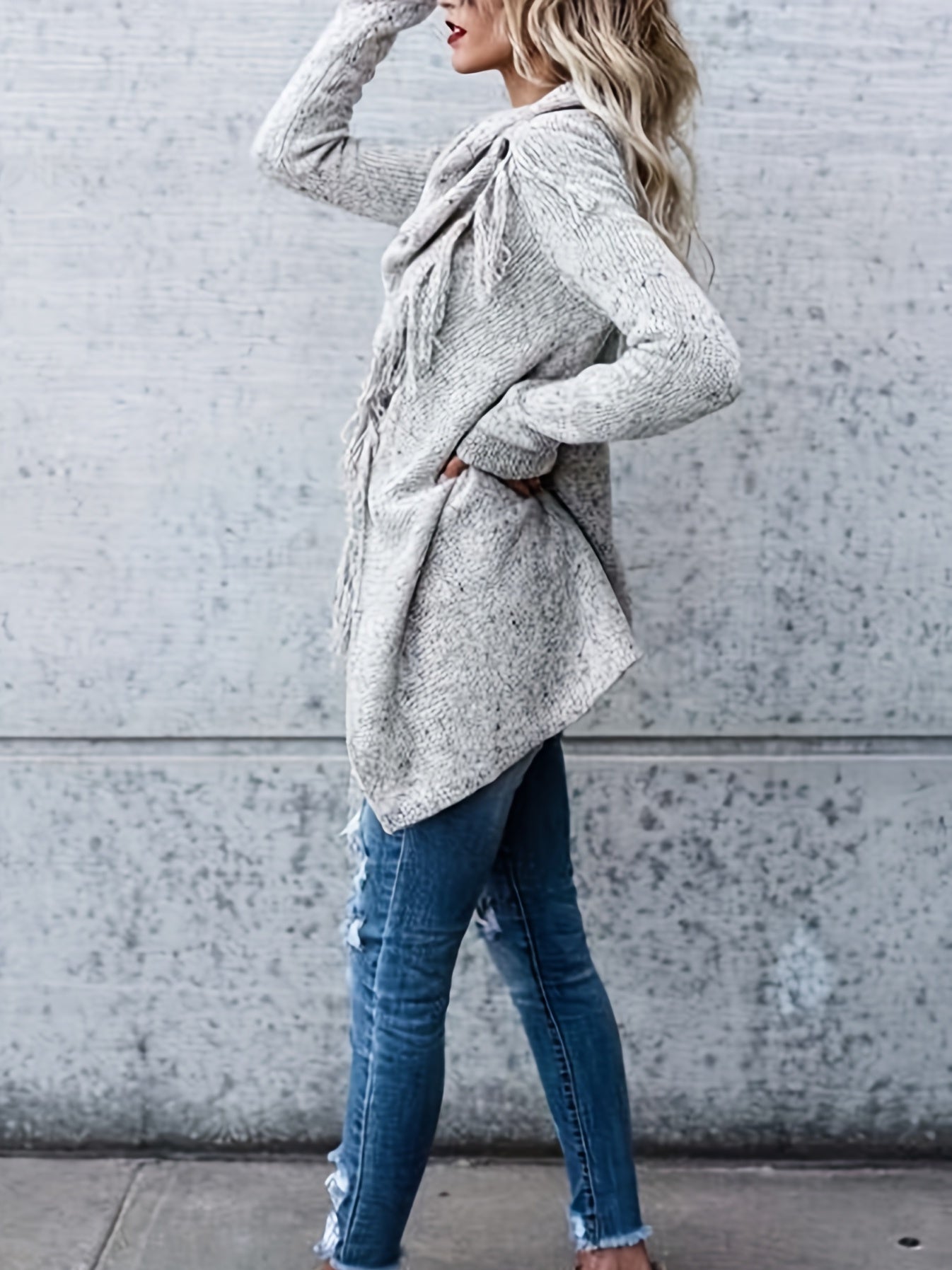 Casual Sweater Women's Plus Tassel Trim Cowl Neck Jumper