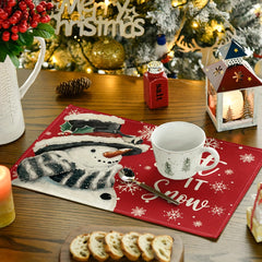 4pcs Red Snowman Polyester Table Runner Placemat