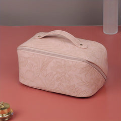 Vintage Floral Cosmetic Bag with Handle Large Capacity Makeup Organizer