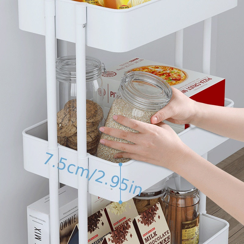 3 Tier Utility Cart Rolling Organization Cart Handle Wheels Storage Shelves