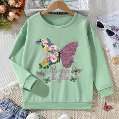 Girls Floral Butterfly Crew Neck Sweatshirt Top Pullover