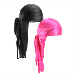2pcs Bandana Pirate Hat Silk Durag Turban Hijab Hat For Men Women