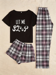 Letter & Plaid Print Pajama Set Women's Sleepwear